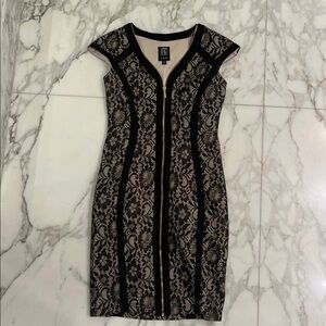 Jax Black and Cream Lace Mini Dress with gold sparkle thread details